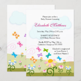 Cute Butterflies och Daisys Baby Shower Inbjudningar
