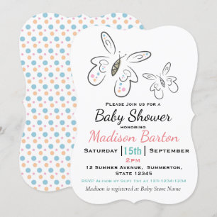 Cute Butterflies och Dots Girl Baby Shower Inbjudningar
