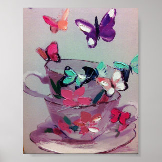 Cute butterflies och kopp ,Matte Poster. Poster