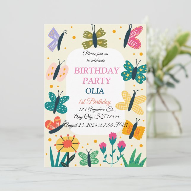 Cute Butterfly 1-årsinbjudan Inbjudningar (Stående Fram)