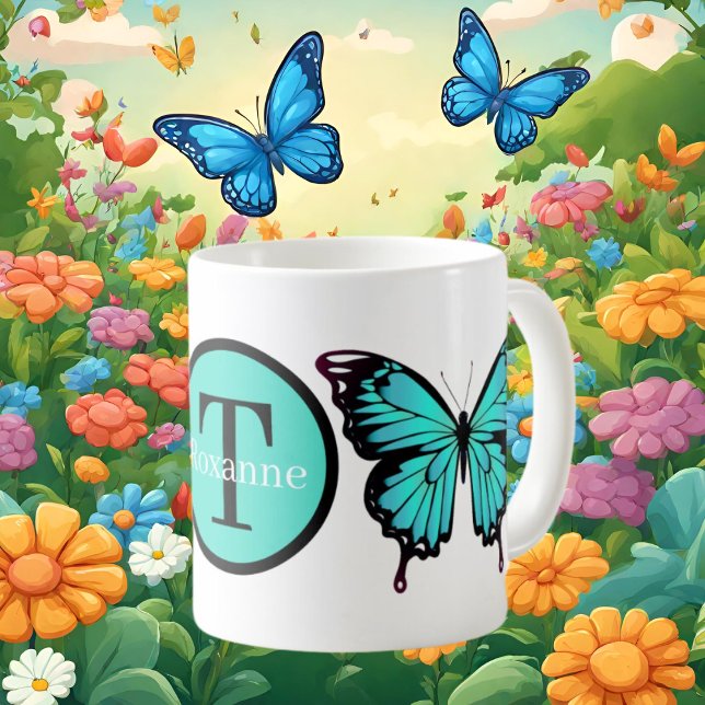 Cute butterfly älskare add monogram kaffemugg (Skapare uppladdad)
