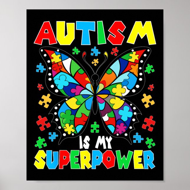 Cute Butterfly Autism är min supermaktism Flicka Poster (Framsidan)