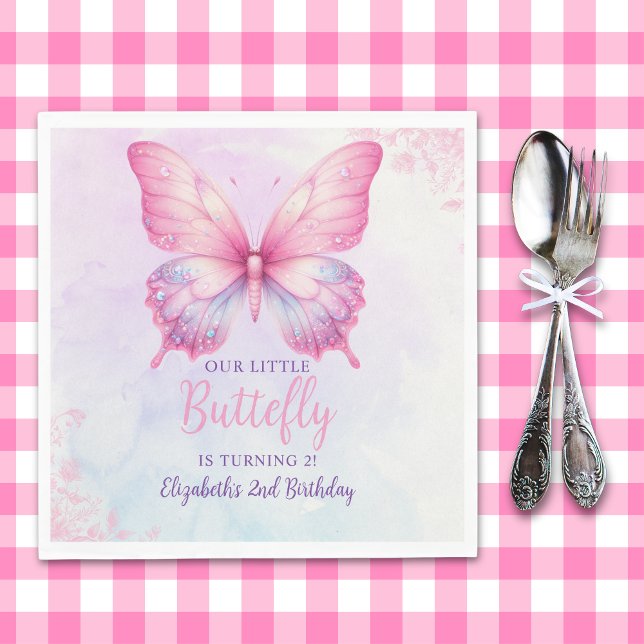 Cute Butterfly Birthday Girl Party Pappersservett (Skapare uppladdad)
