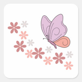 Cute Butterfly blommigt art Fyrkantigt Klistermärke