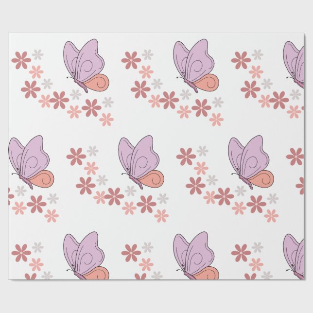 Cute Butterfly blommigt art Presentpapper (Platt)