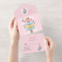 Cute Butterfly Blommigt Rosa Baby Shower
