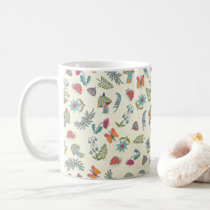 Cute butterfly, blommor, svampar, mögel, kryp art kaffemugg