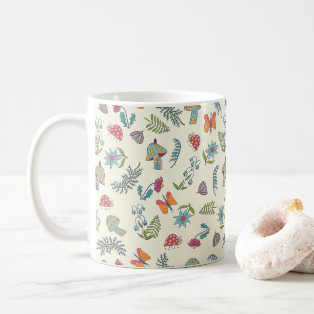 Cute butterfly, blommor, svampar, mögel, kryp art kaffemugg (Med munk)