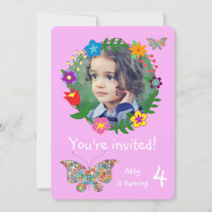 Cute Butterfly Flowers Flick kalas Inbjudningar