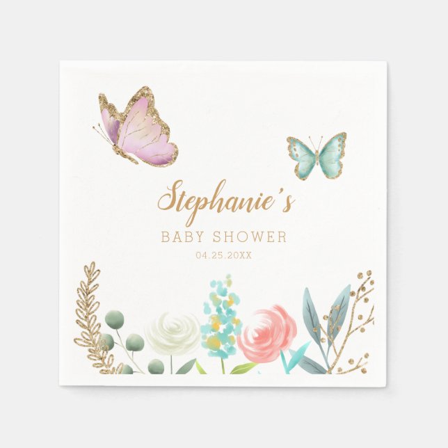 Cute Butterfly Garden Baby Shower Pappersservett (Framsidan)