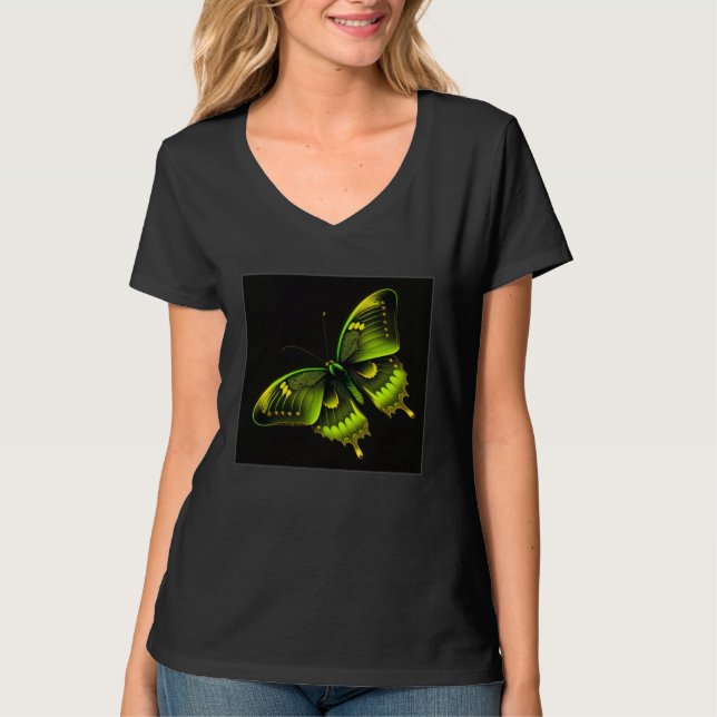 Cute Butterfly Illustration Lime Green Gorgeous Wo T Shirt (Framsida)
