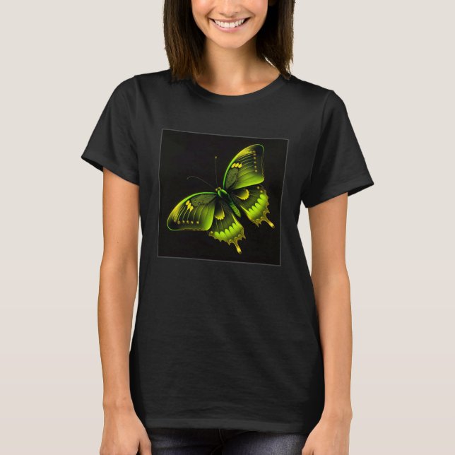Cute Butterfly Illustration Lime Green Gorgeous Wo T Shirt (Framsida)