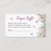 Cute Butterfly lila Baby Shower Diaper Raffle