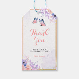 Cute Butterfly Lila Rosa Blommigt Girl Baby Shower Presentetikett