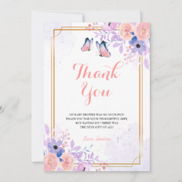 Cute Butterfly Lila Rosa Blommigt Girl Baby Shower Tack Kort