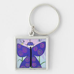 Cute Butterfly med en attitydmålning Fyrkantig Silverfärgad Nyckelring