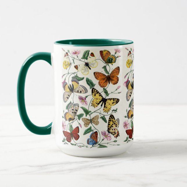 Cute Butterfly & Moth Botanical Illustration Mugg (Vänster)