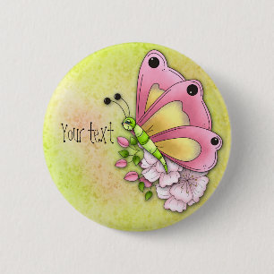 Cute butterfly och blommor knapp