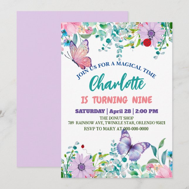 Cute butterfly Polka punkt blommigt Flower Birthda Julkort (Fram/baksida)