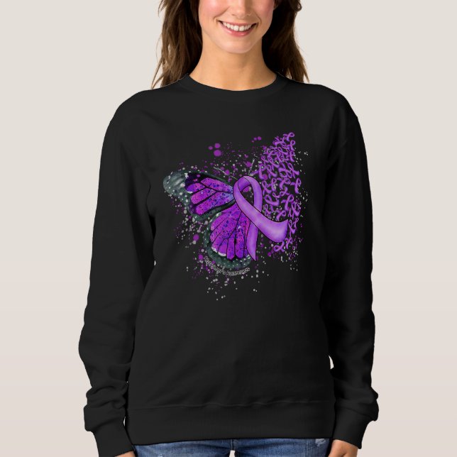 Cute Butterfly Ribbon Lila Spread Alzheimer's Aw T Shirt (Framsida)