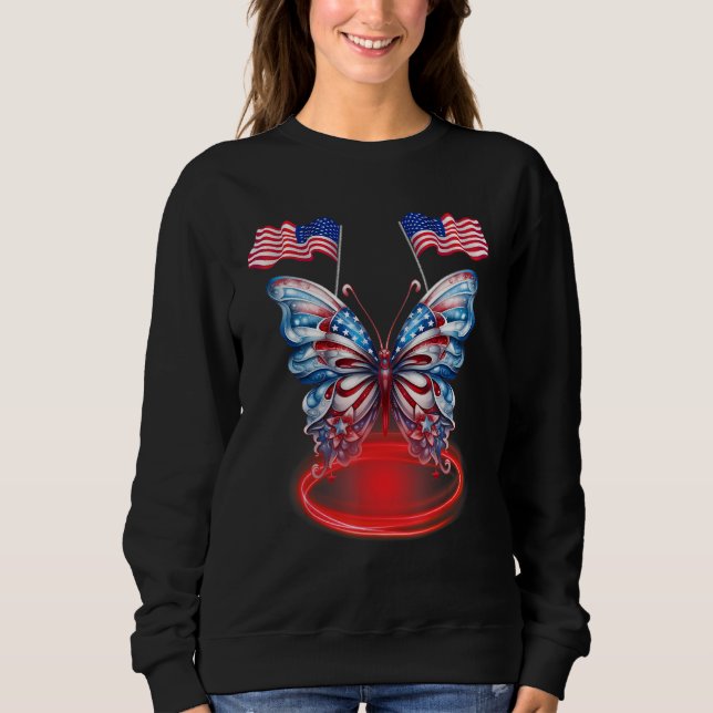 Cute Butterfly USA Flag 4th Of July for USA Americ T Shirt (Framsida)