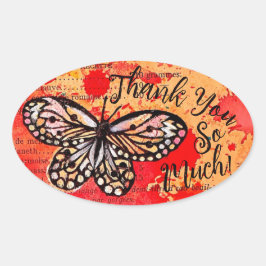 Cute Butterfly Watercolor Vintage Boho Tack Ovalt Klistermärke