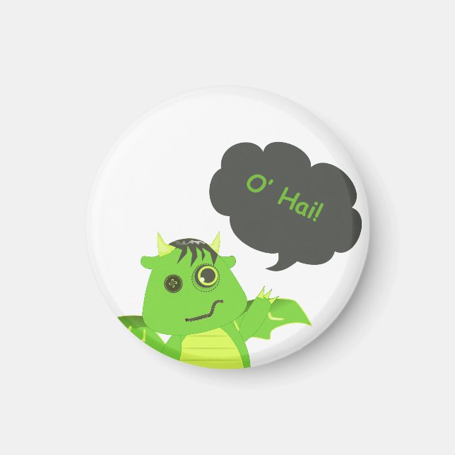 Cute Button Eyed Zombie Dragon Magnet (Framsidan)