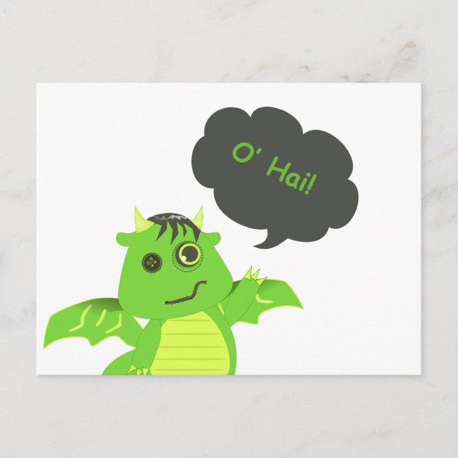 Cute Button Eyed Zombie Dragon Vykort (Framsida)