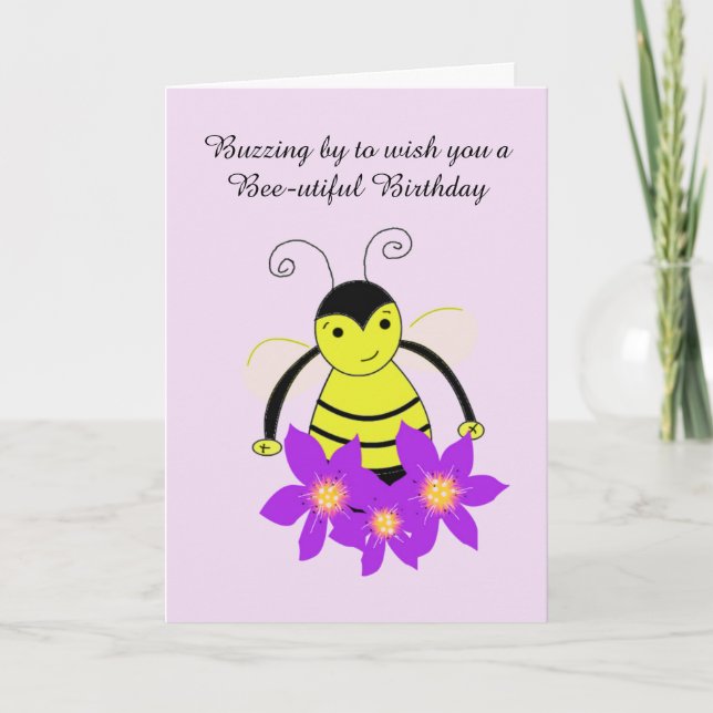 Cute Buzzing Bee Birthday Kort (Framsida)