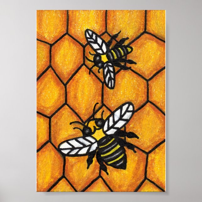 Cute Buzzing Bees på Honeycomb Poster (Framsidan)