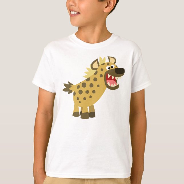 Cute Cackling Tecknad Hyena Children T-Shirt (Framsida)