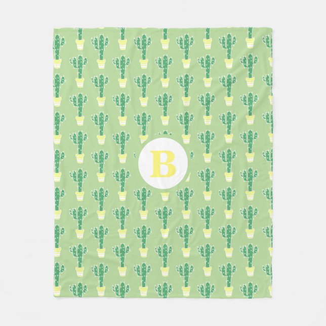 Cute Cacti Gult Poted Cactus | Monogram Fleecefilt (Framsidan)