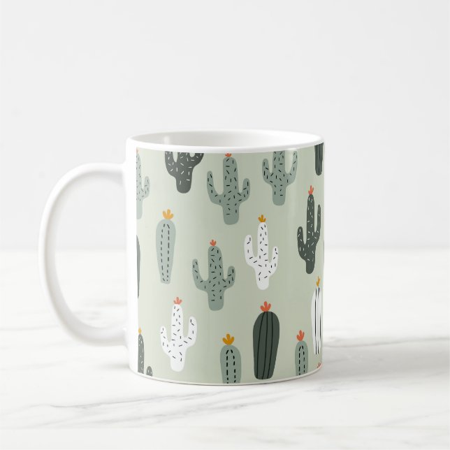 Cute cacti sömlös mönster, bakgrund med hand d kaffemugg (Vänster)