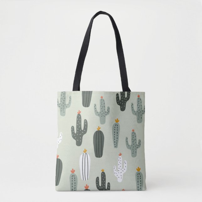 Cute cacti sömlös mönster, bakgrund med hand d tygkasse (Framsida)