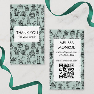 Cute Cacti & Succulents QR Code Order-Tack Visitkort