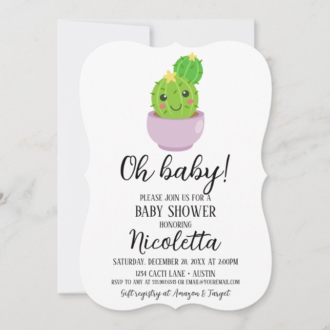 Cute Cactus Baby Shower Succulent Plant bjudande i Inbjudningar (Framsida)