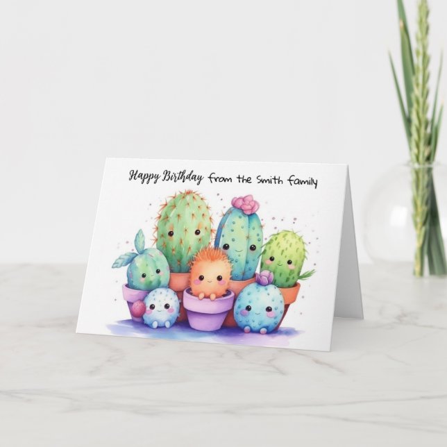 Cute Cactus Birthday från familjen Kort (Framsida)