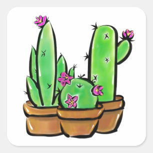 Cute Cactus cacti succulents Fyrkantigt Klistermärke
