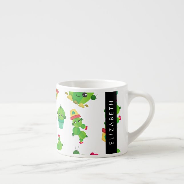Cute Cactus, Cactus Mönster, Succult, ditt namn Espressomugg (Höger)
