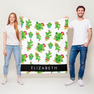 Cute Cactus, Cactus Mönster, Succult, ditt namn Fleecefilt
