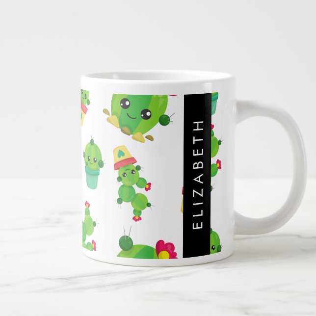 Cute Cactus, Cactus Mönster, Succult, ditt namn Jumbo Mugg (Höger)