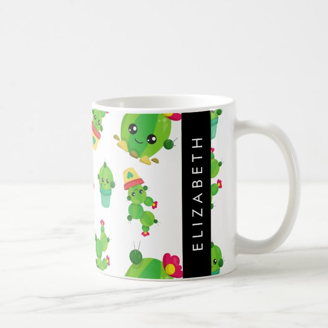 Cute Cactus, Cactus Mönster, Succult, ditt namn Kaffemugg (Höger)