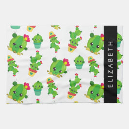 Cute Cactus, Cactus Mönster, Succult, ditt namn Kökshandduk