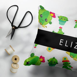 Cute Cactus, Cactus Mönster, Succult, ditt namn Prydnadskudde