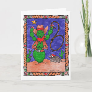Cute Cactus Cowboy Armadillo Texas jul Helgkort
