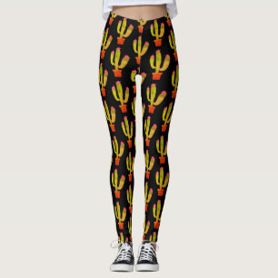 Cute cactus fabrik in pot teckning all over print leggings