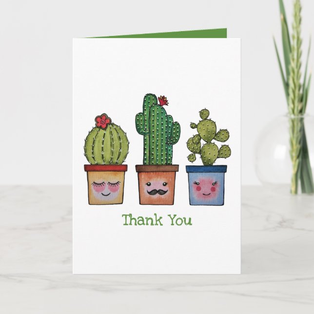 Cute Cactus Family in Watercolor Kort (Framsida)