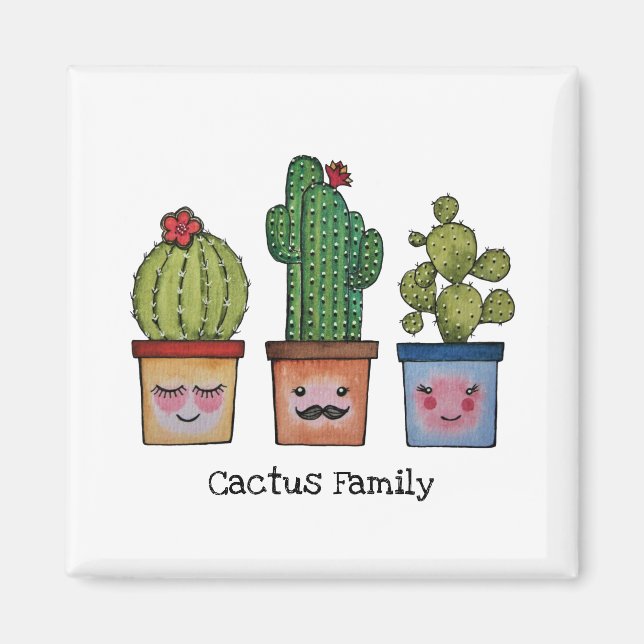Cute Cactus Family in Watercolor Magnet (Framsidan)