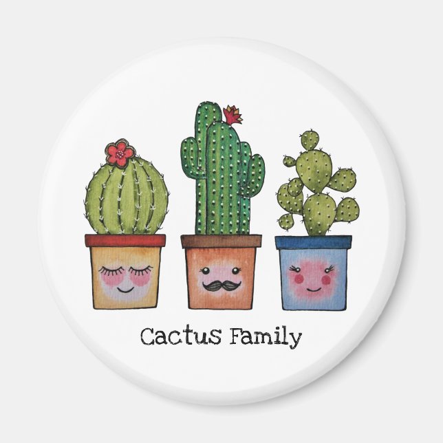 Cute Cactus Family in Watercolor Magnet (Framsidan)