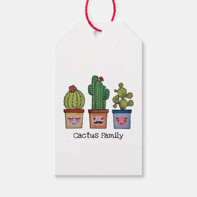 Cute Cactus Family in Watercolor Presentetikett (Framsidan)